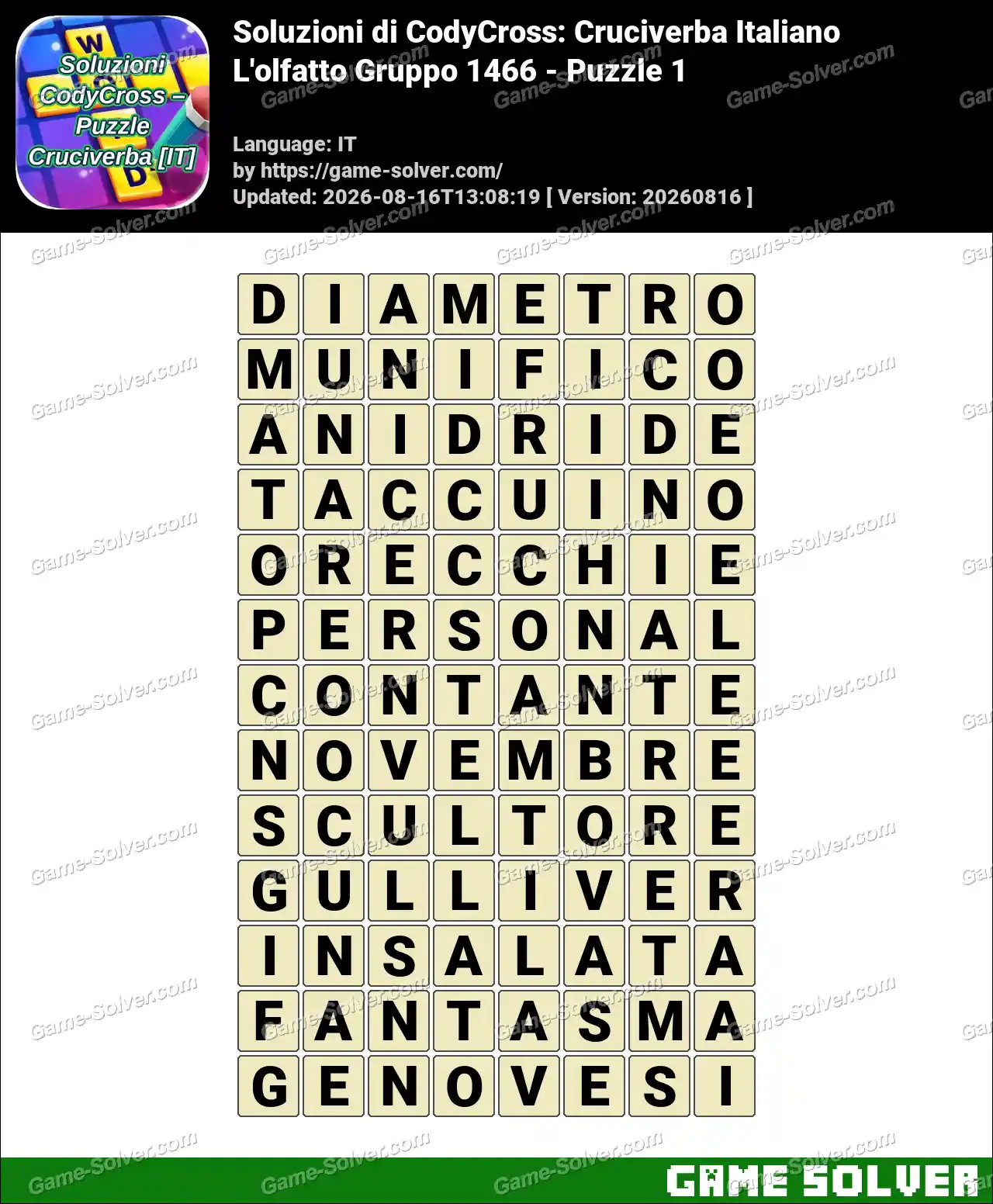 Soluzioni di CodyCross: Cruciverba Italiano L’olfatto Gruppo 1466 – Puzzle 1